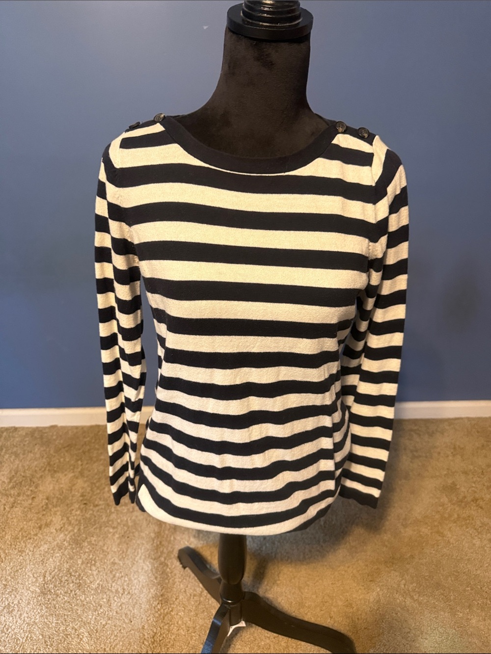 GAP Black and White Striped Long-Sleeve Top